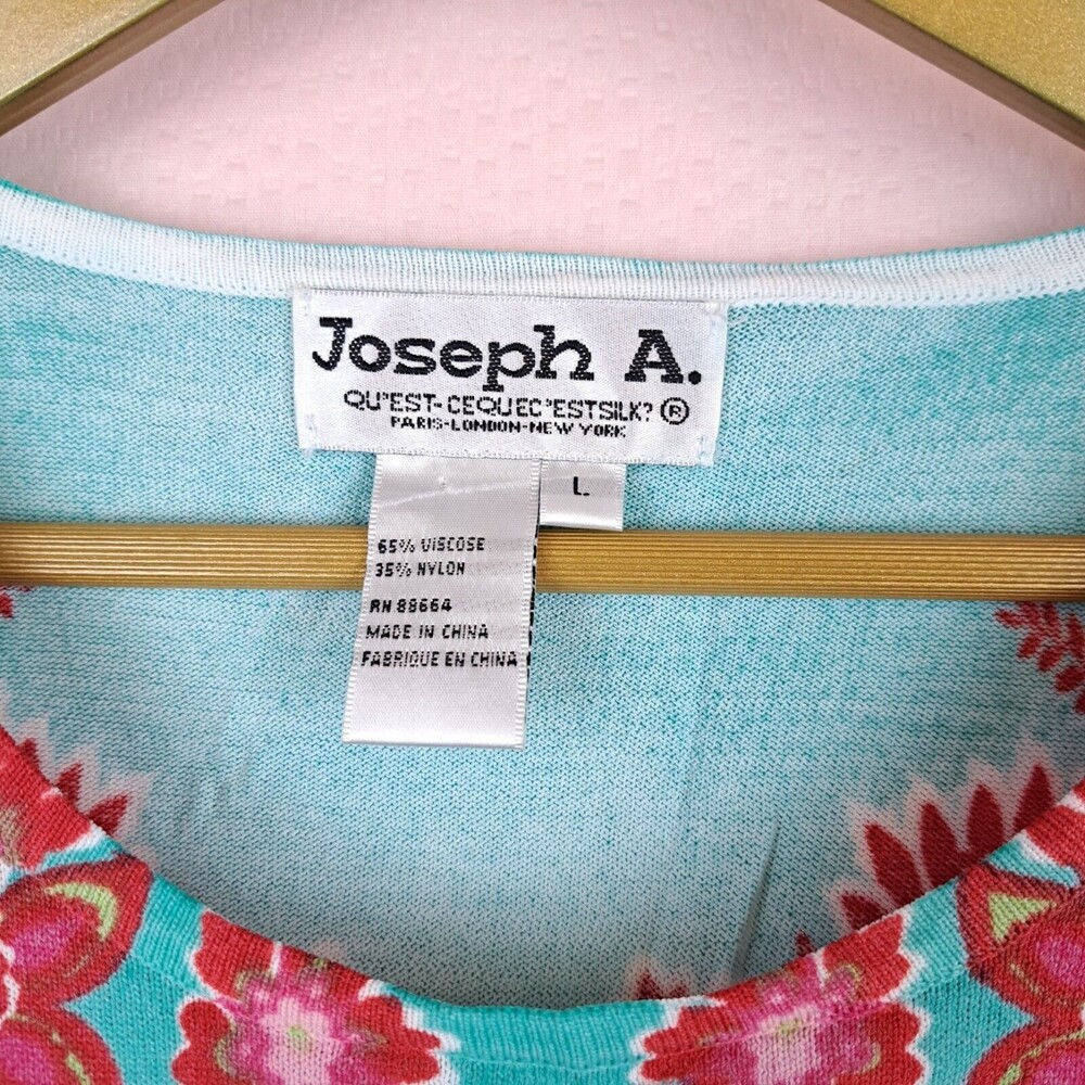 Joseph A Women Bright Blue Floral Top Stretch Lightweight 3/4 Sleeve Size L - Picture 4 of 11